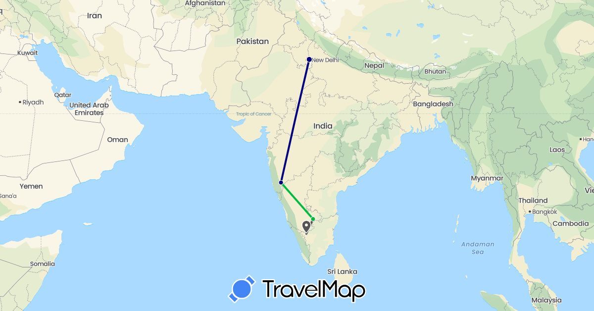 TravelMap itinerary: driving, bus, motorbike in India (Asia)